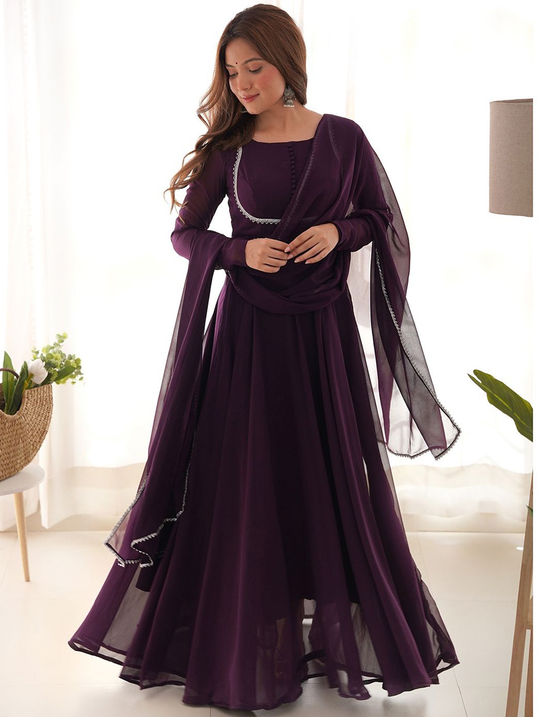 

Tanhai Gotta Patti Georgette Anarkali Kurta With Pyjama & Dupatta, Purple