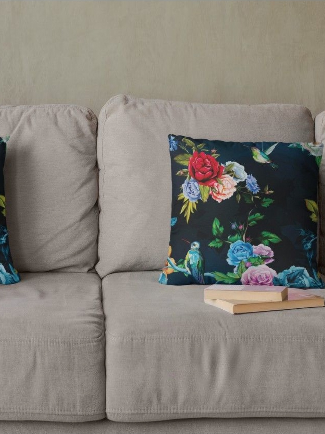 

THEYAYACAFE Blue & Pink 2 Pieces Floral Printed Velvet Square Cushion Covers