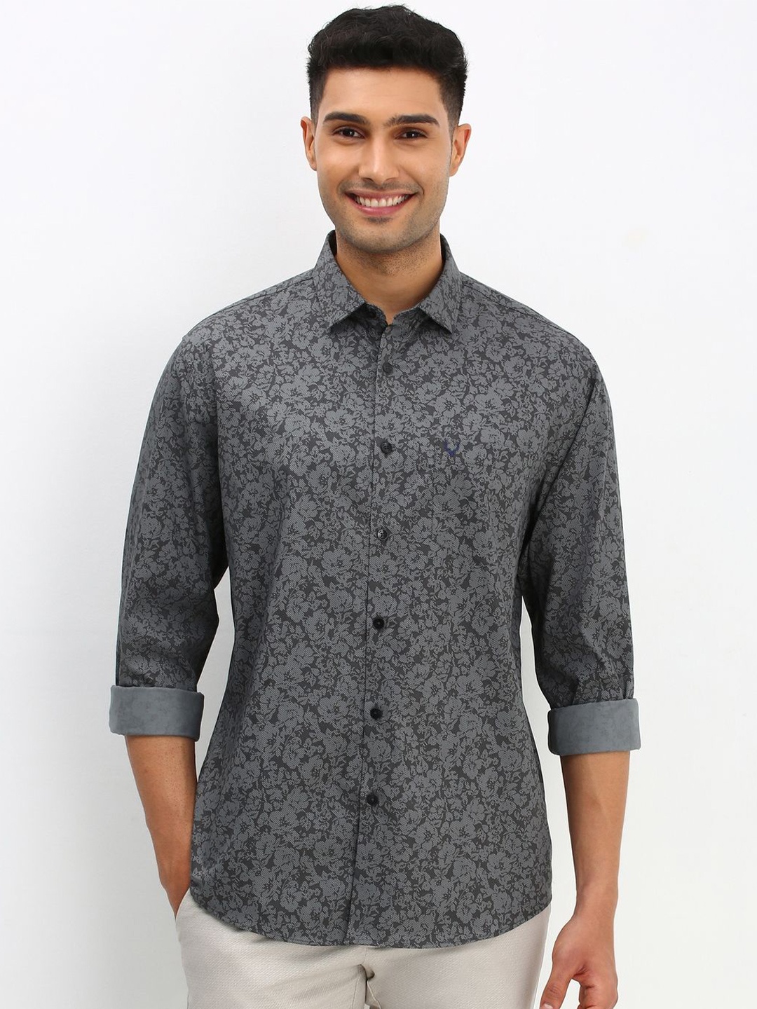 

Allen Solly Men Spread Collar Floral Printed Cotton Slim Fit Casual Shirt, Grey