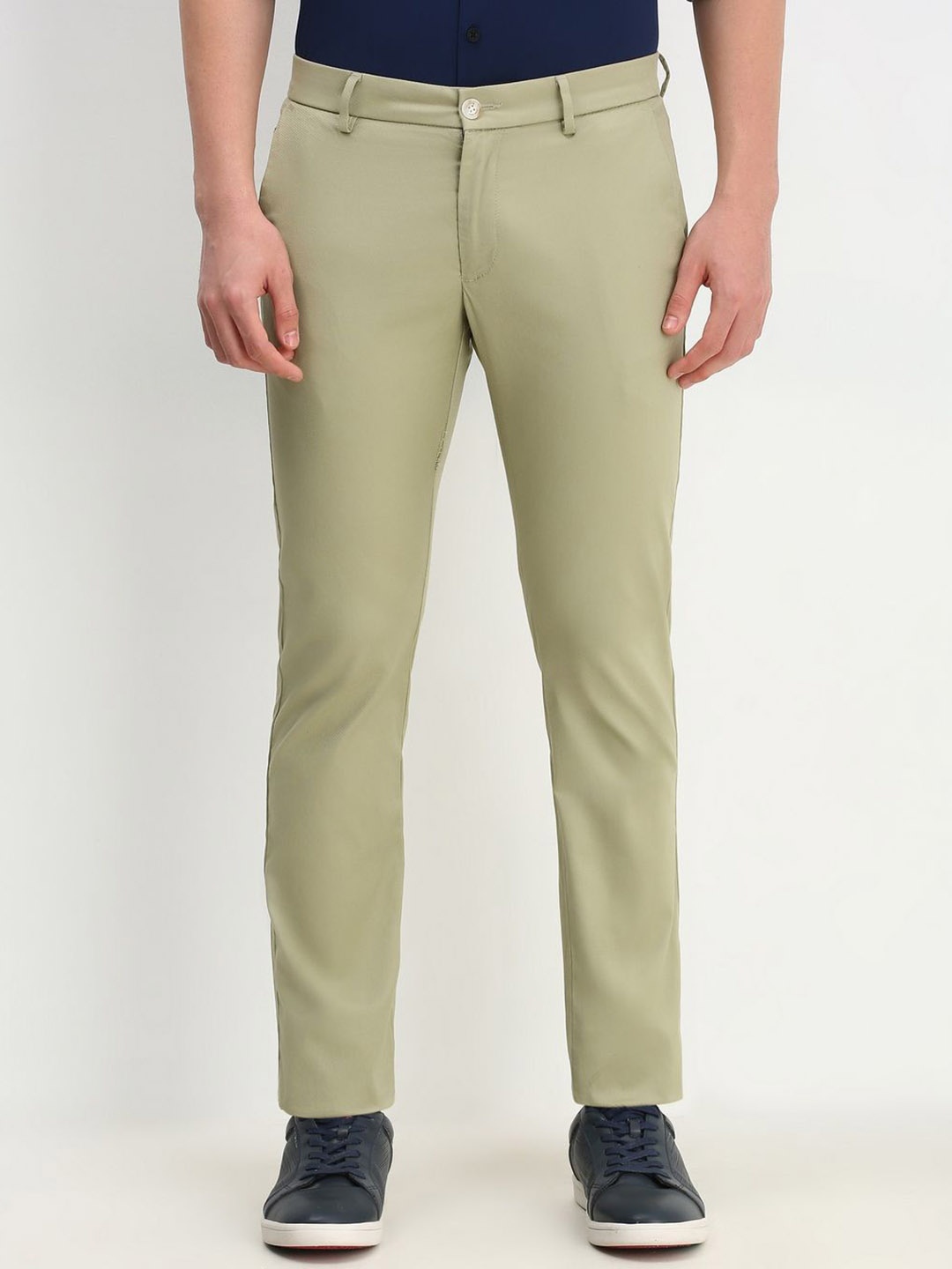 

Allen Solly Men Solid Mid-Rise Regular Fit Trousers, Olive