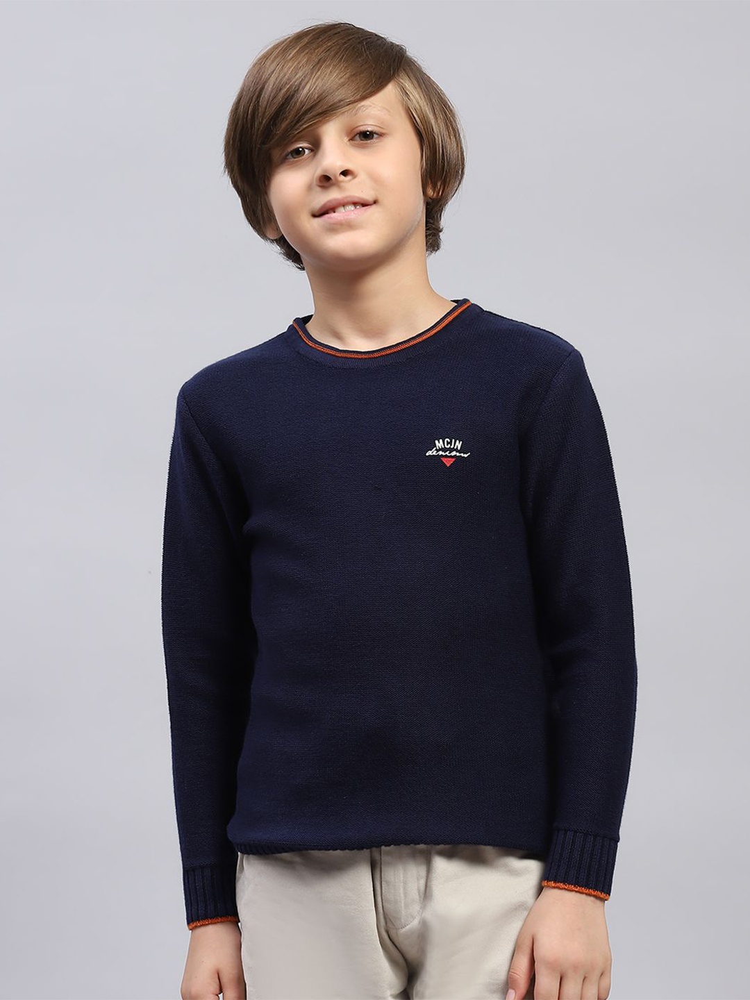 

Monte Carlo Boys Solid Round Neck Pullover, Navy blue