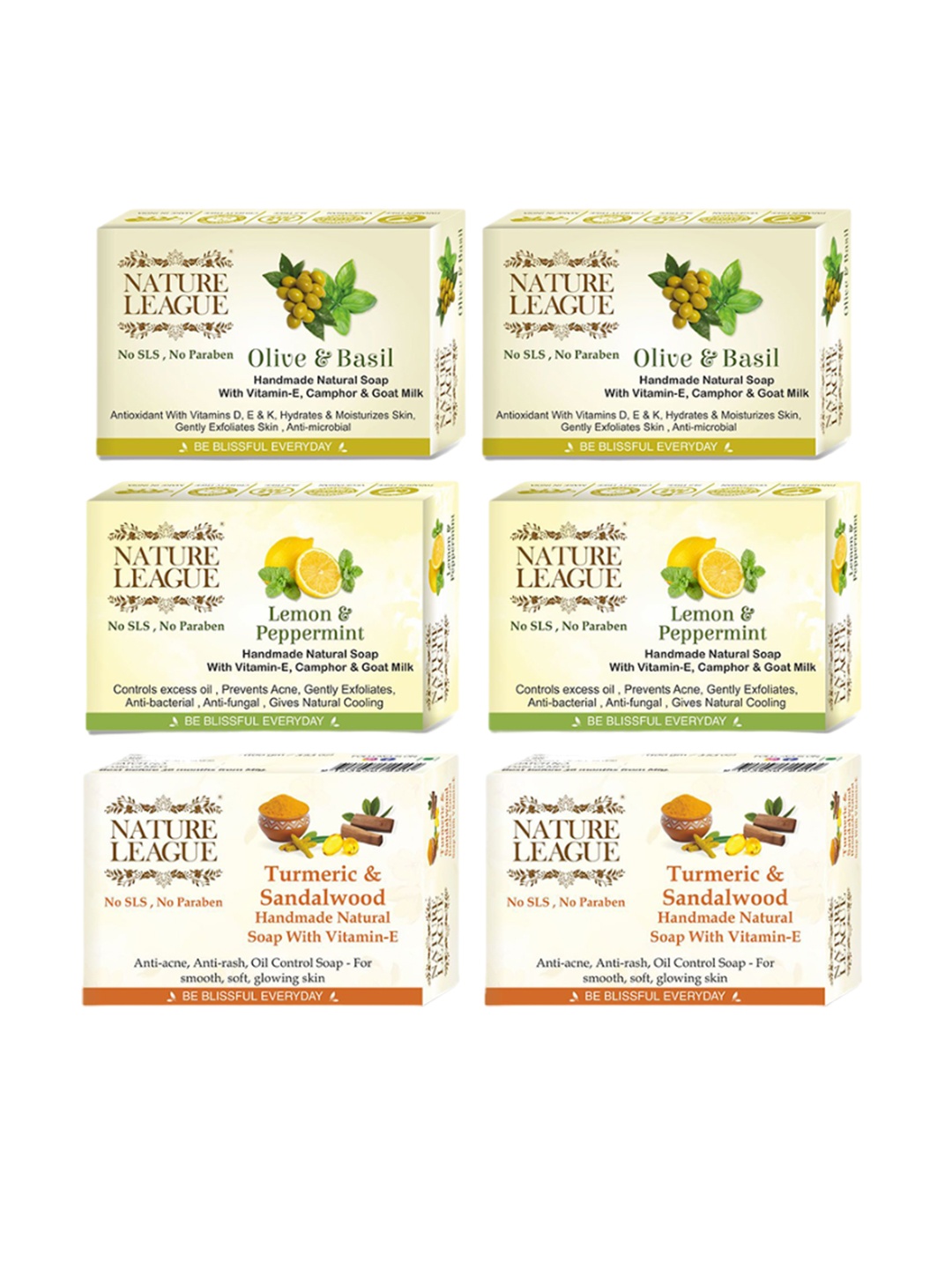 

NATURE LEAGUE Set Of 6 Olive Lemon & Turmeric Skin Nourishing Soap-100g Each, Green