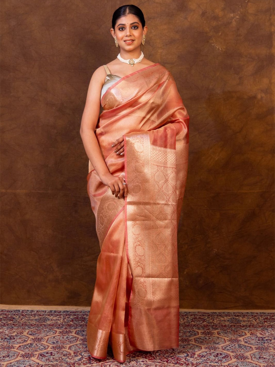 

KALINI Zari Tissue Banarasi Saree, Peach