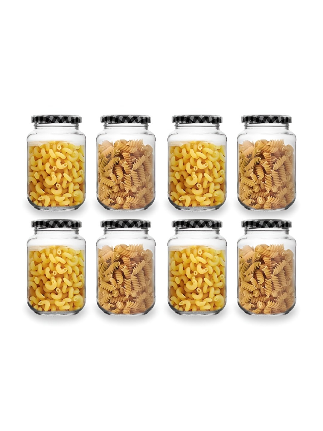 

tyche enterprises Transparent & Black 8 Pieces Glass Dishwasher Safe Container 500ml