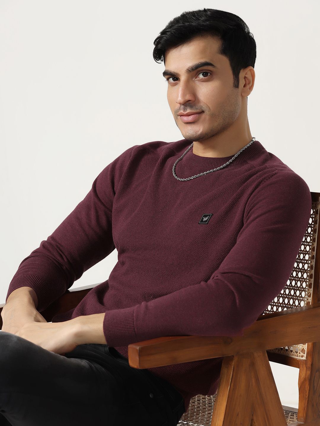 

Blackberrys Men Solid Cotton Pullover Sweater, Maroon