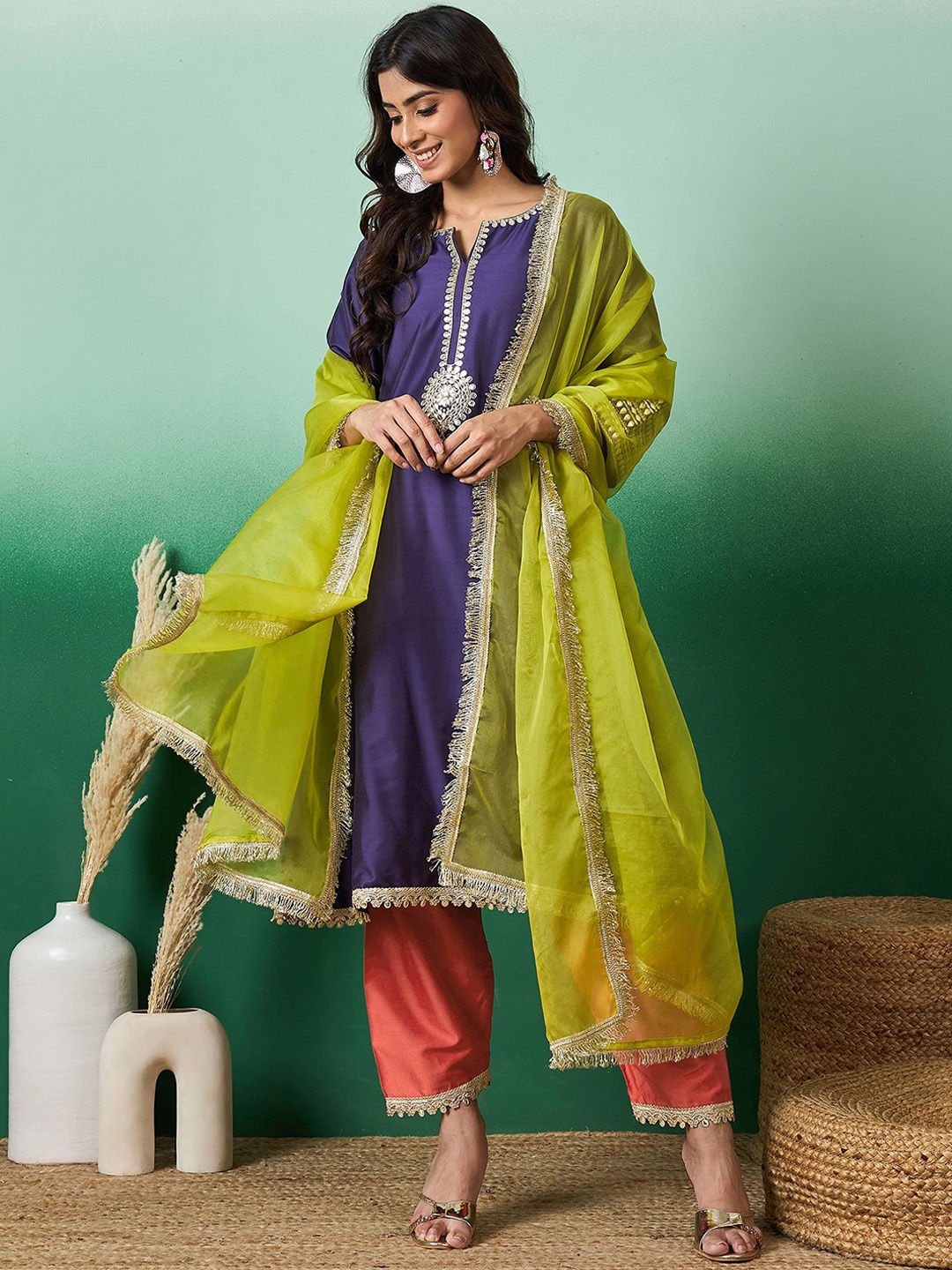 

Sangria Gotta Patti Anarkali Kurta & Trouser With Dupatta, Purple