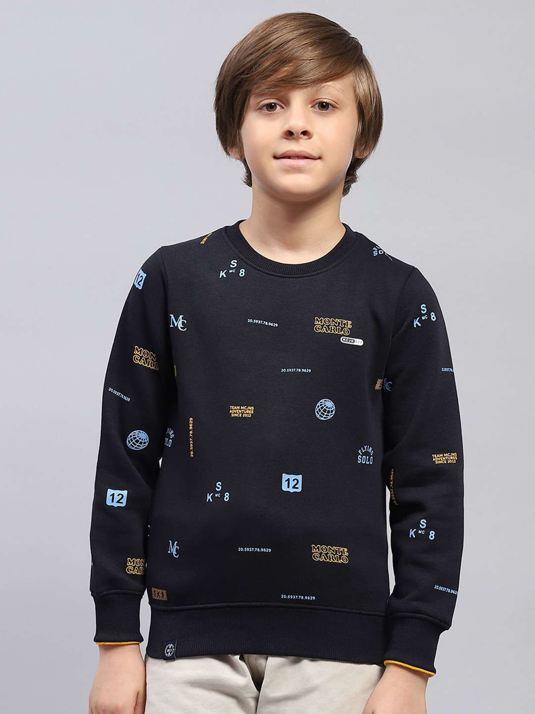 

Monte Carlo Boys Conversational Printed Round Neck Sweatshirt, Navy blue