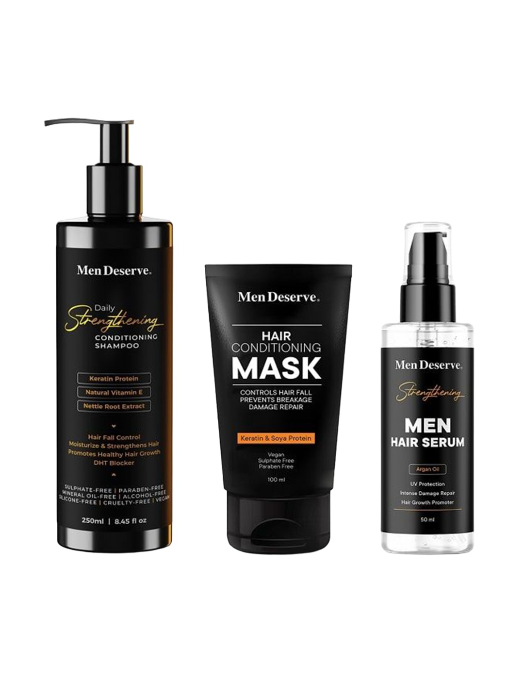 

Men Deserve Set Of 3 Shampoo Conditioning Mask & Hair Serum Combo, Black