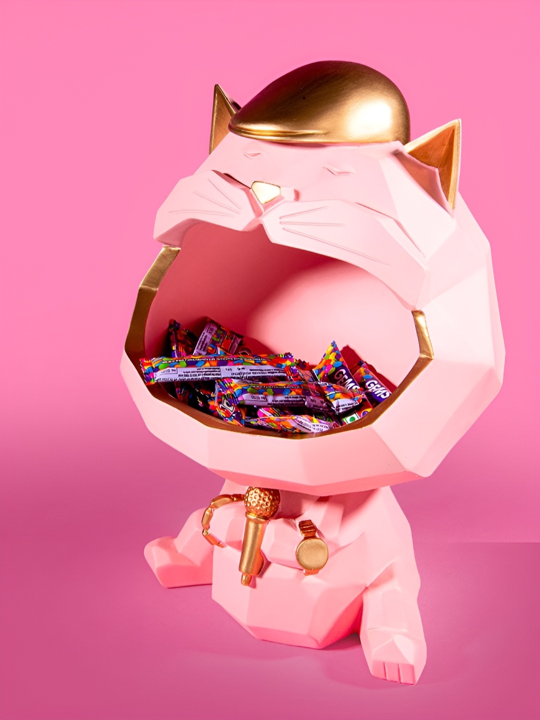 

SMOKEY COCKTAIL Pink & Gold Toned Cat Figurine Showpiece