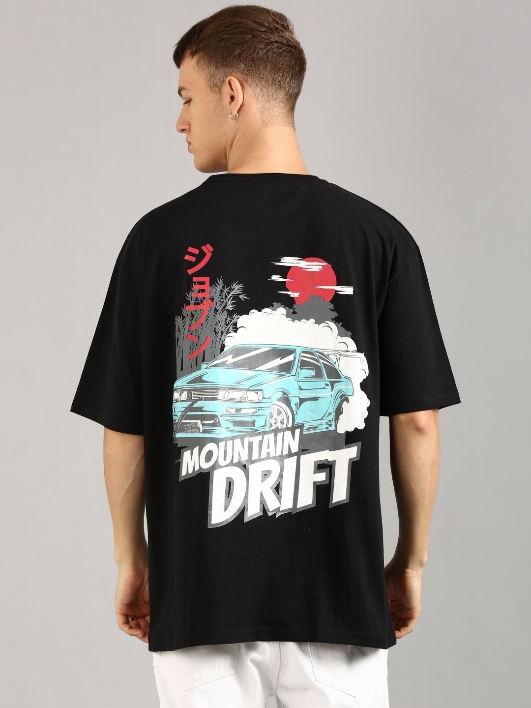 

Joven Men Graphic Printed Round Neck Cotton Oversized T-shirt, Black