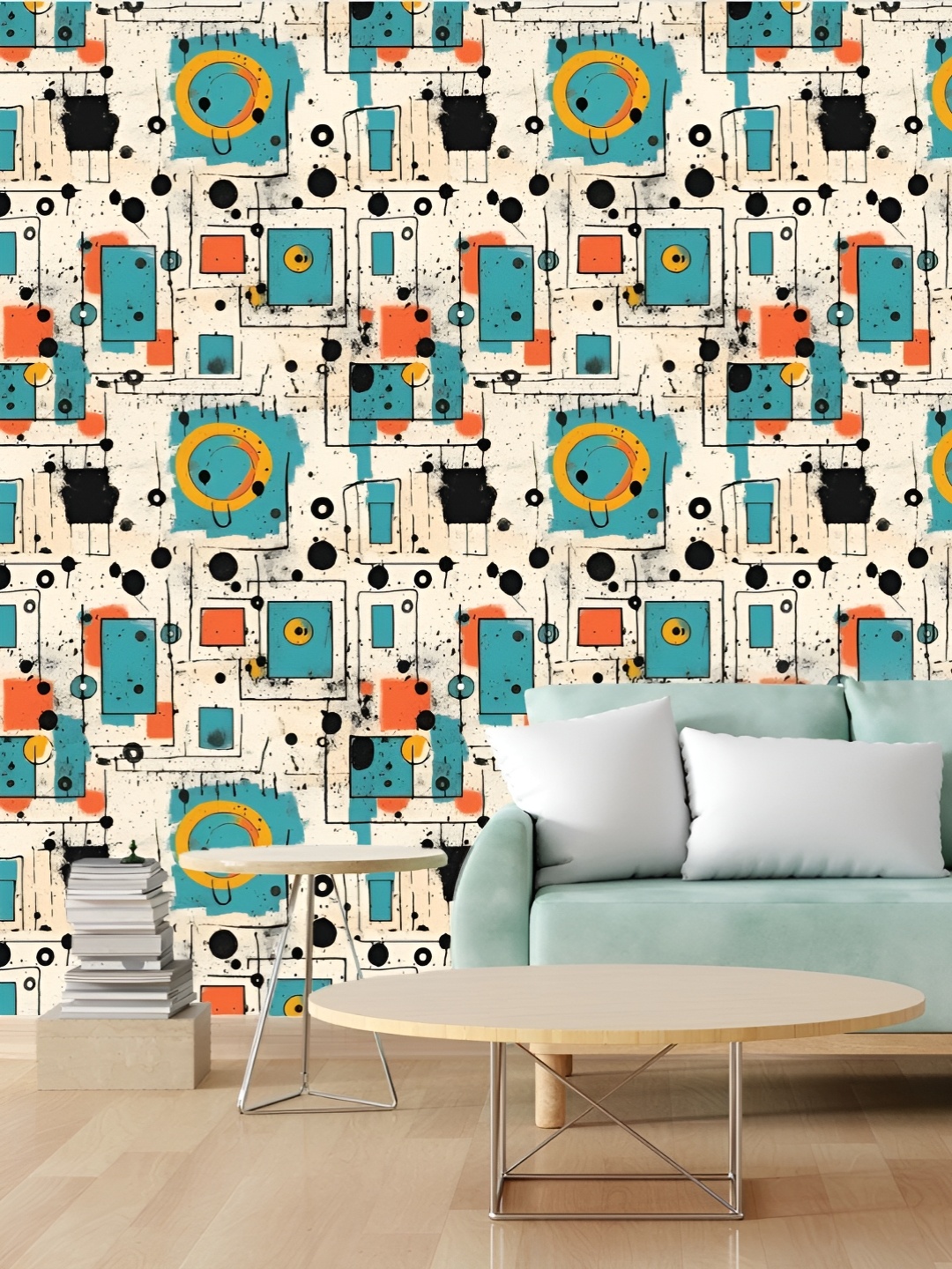 

CVANU Beige and Black Abstract Printed Self-Adhesive Wall Stickers