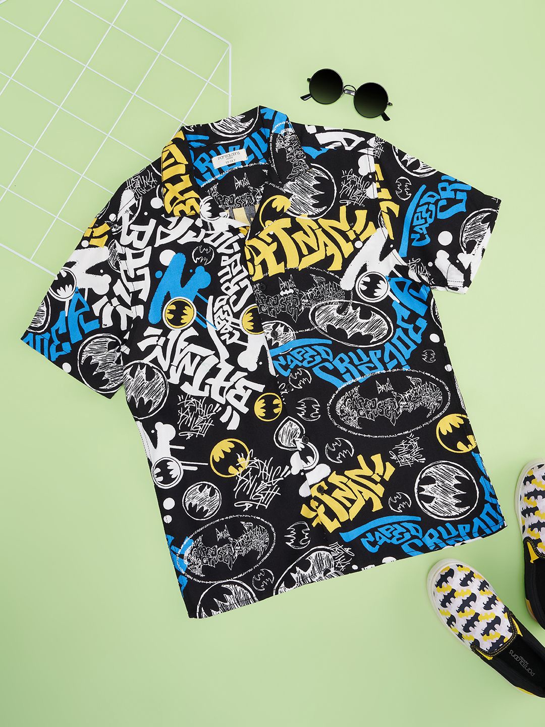 

Pantaloons Junior Boys Cuban Collar Typography Printed Casual Shirt, Black