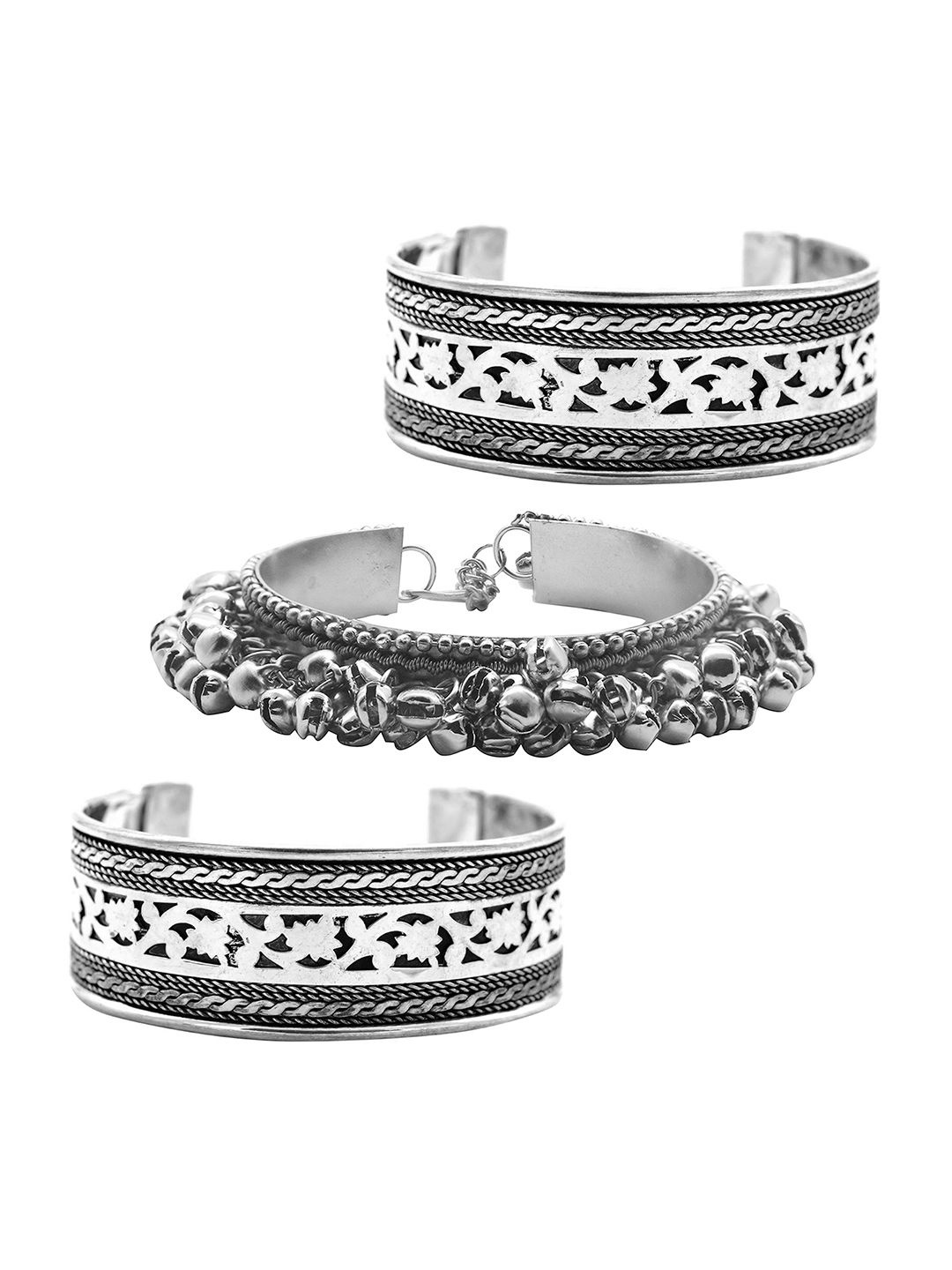 

TEEJH Set Of 3 Tisya Stacked Flower-Charm Cuff Bracelets, Silver