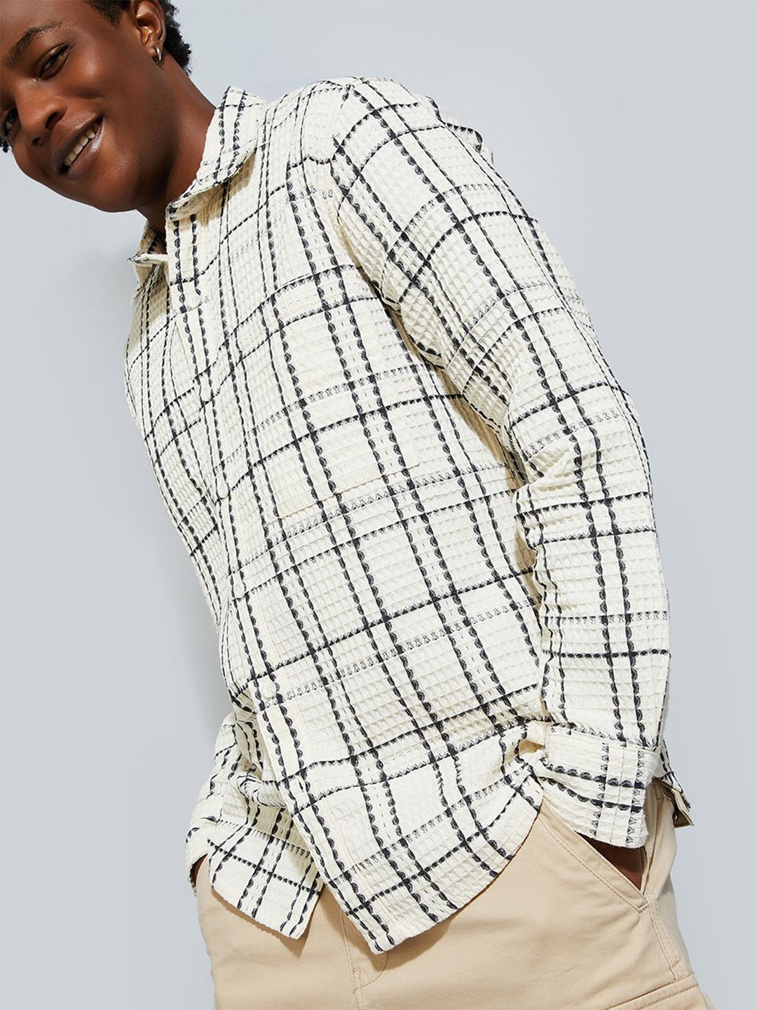 

max URB_N Men Regular Fit Checked Casual Shirt, White