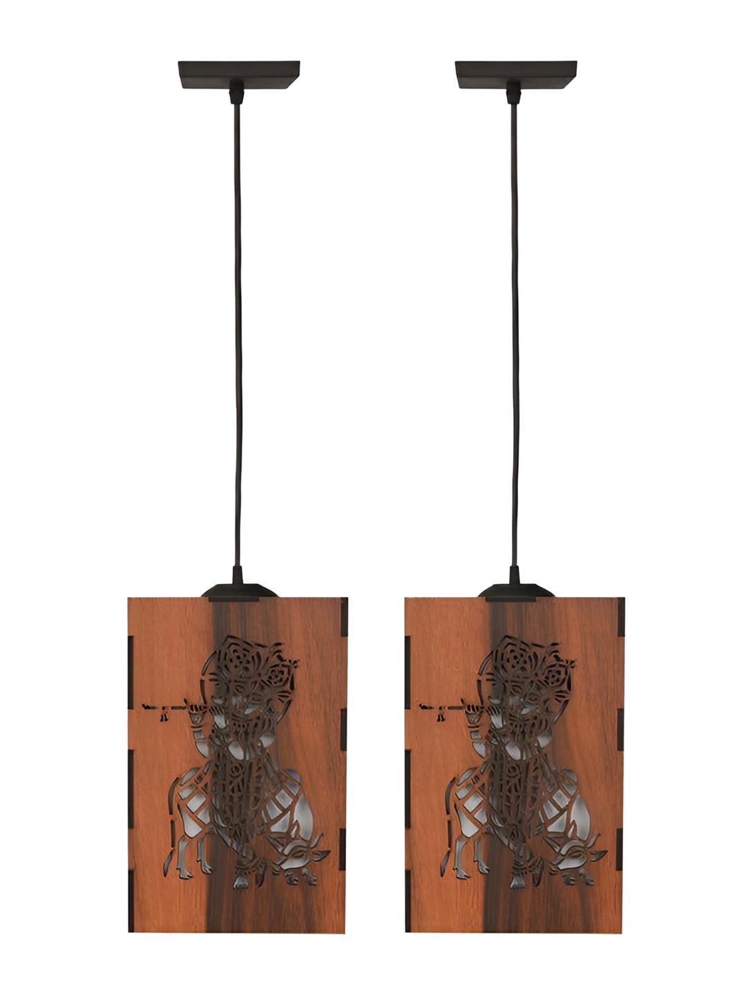 

Afast Black & Brown 2 Pieces Textured Traditional Wooden Rectangle Ceiling Lamp