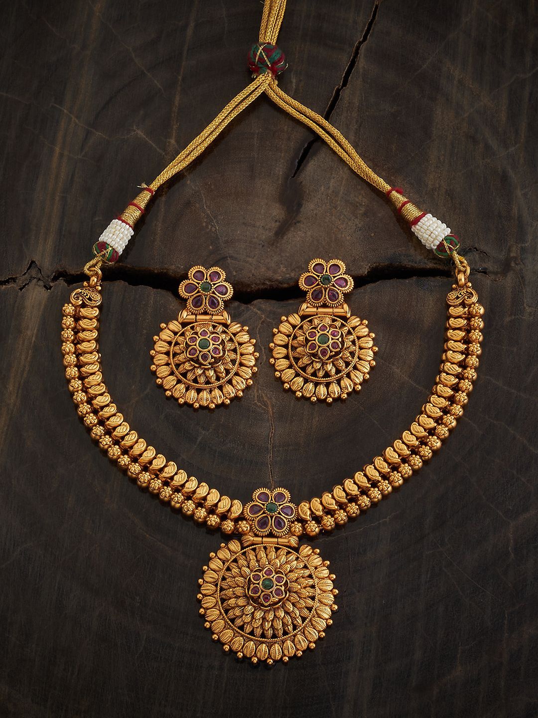 

Kushal's Fashion Jewellery Gold-Plated Stones-Studded Antique Jewellery Set