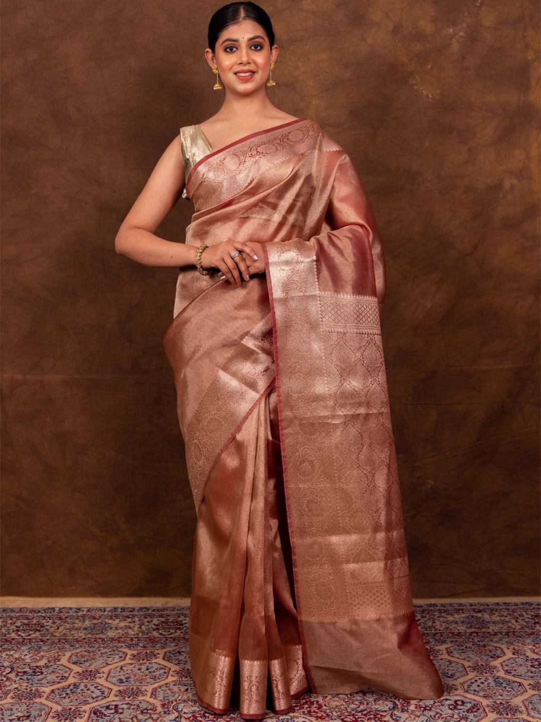 

KALINI Zari Tissue Banarasi Saree, Brown
