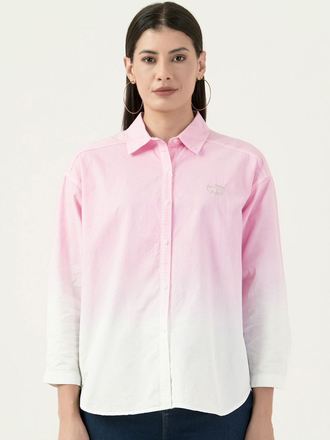 

Albion By CnM Women Spread Collar Solid Polycotton Casual Shirt, Pink