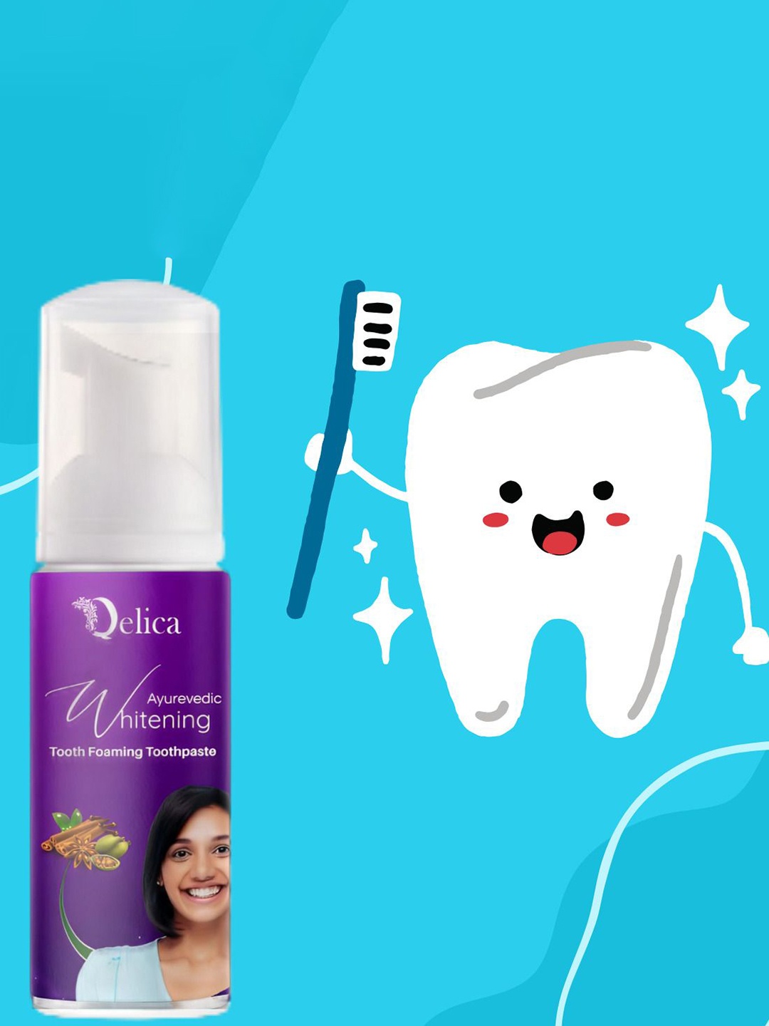 

Qelica Ayurvedic Teeth Whitening Foaming Tooth Paste - 60 ml, Purple