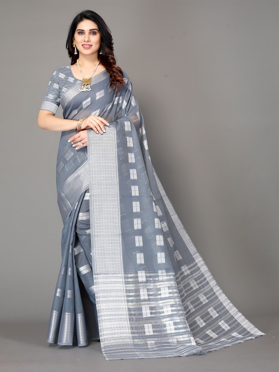 

VIRICA Woven Design Zari Banarasi Saree, Grey