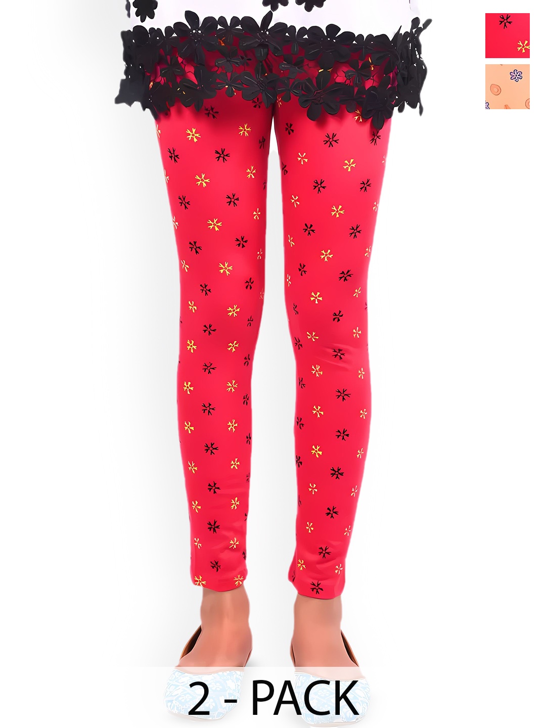 

FRENCH KLEIDER Girls Pack Of 2 Floral-Printed Ankle-Length Leggings, Red