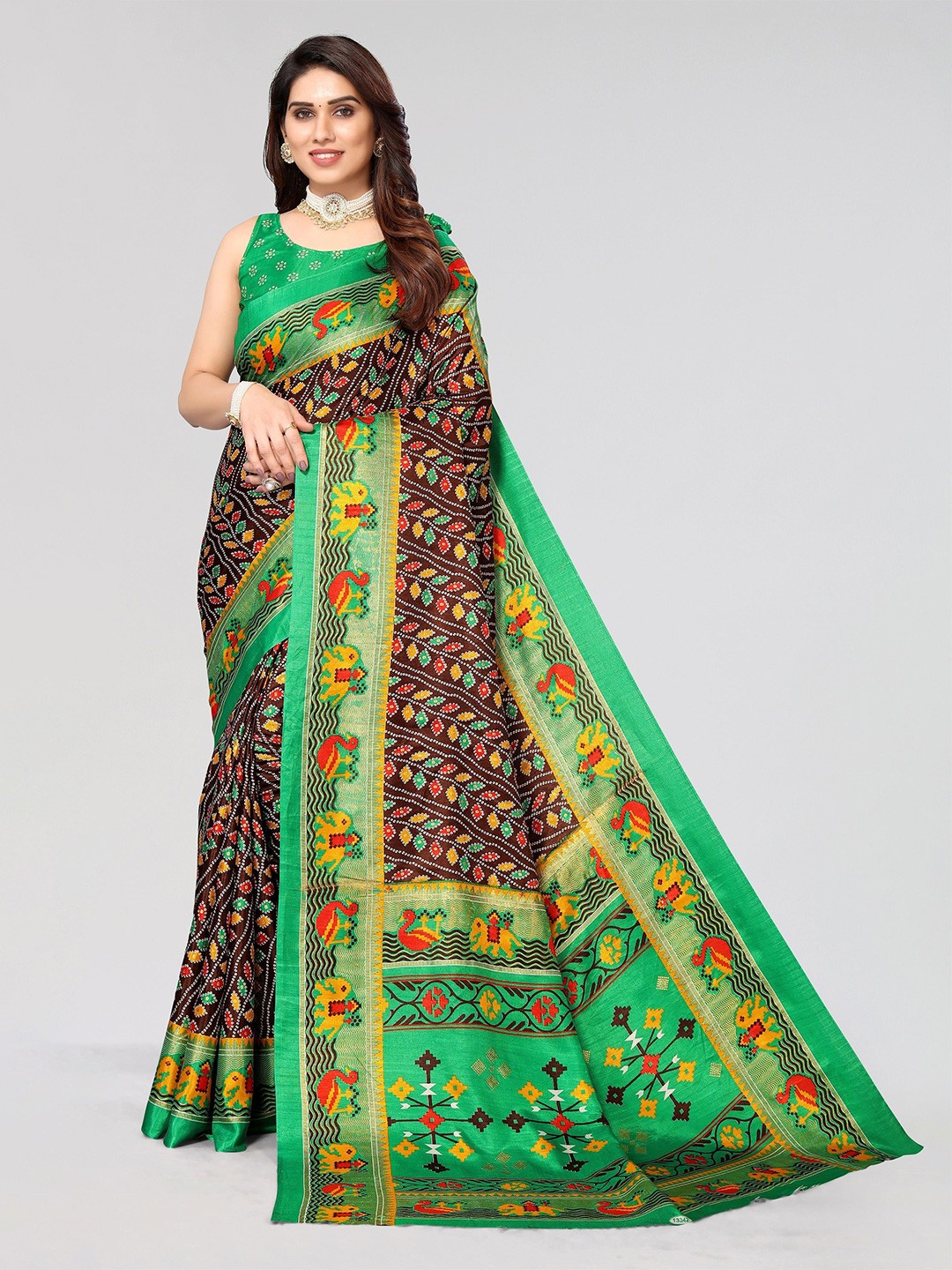 

VIRICA Bandhani Printed Saree, Brown