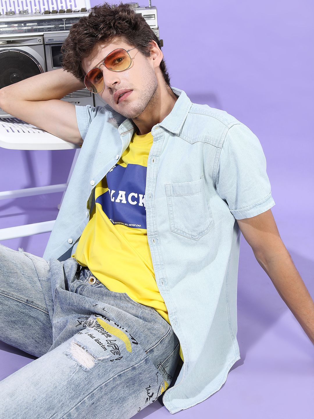 

LOCOMOTIVE Denim Casual Slim Fit Shirt, Blue