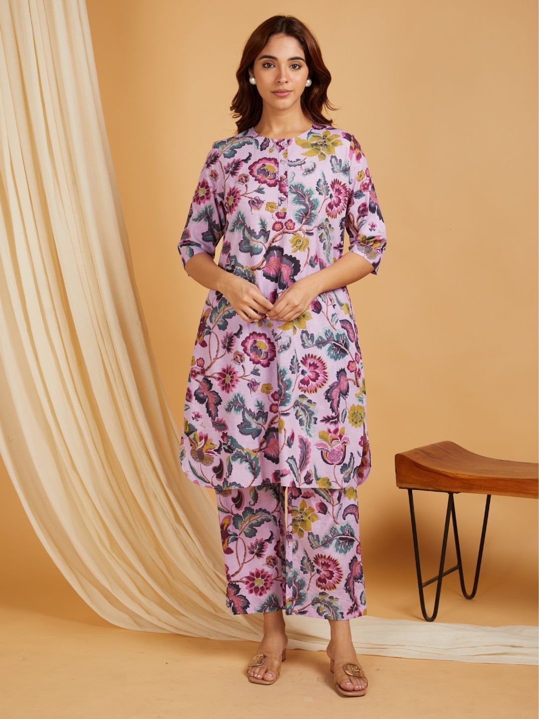 

SANASH Collections Floral Printed Pure Cotton Tunic & Trouser, Pink