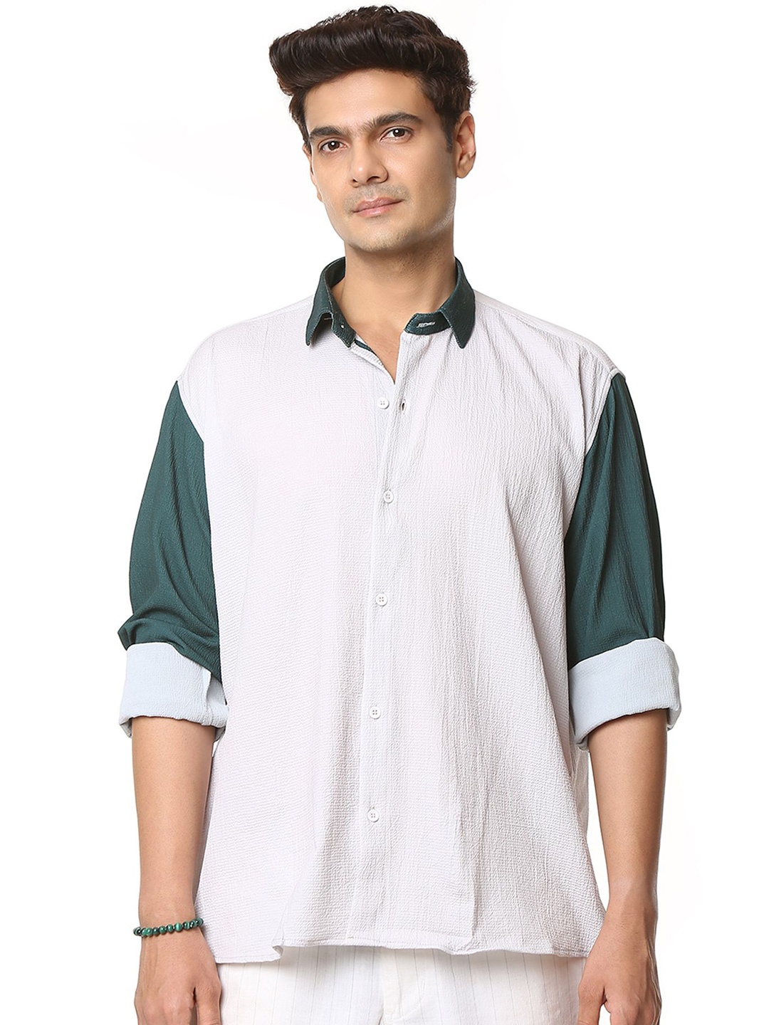 

Studd Muffyn Men Spread Collar Long Sleeves Relaxed Opaque Colourblocked Casual Shirt, White