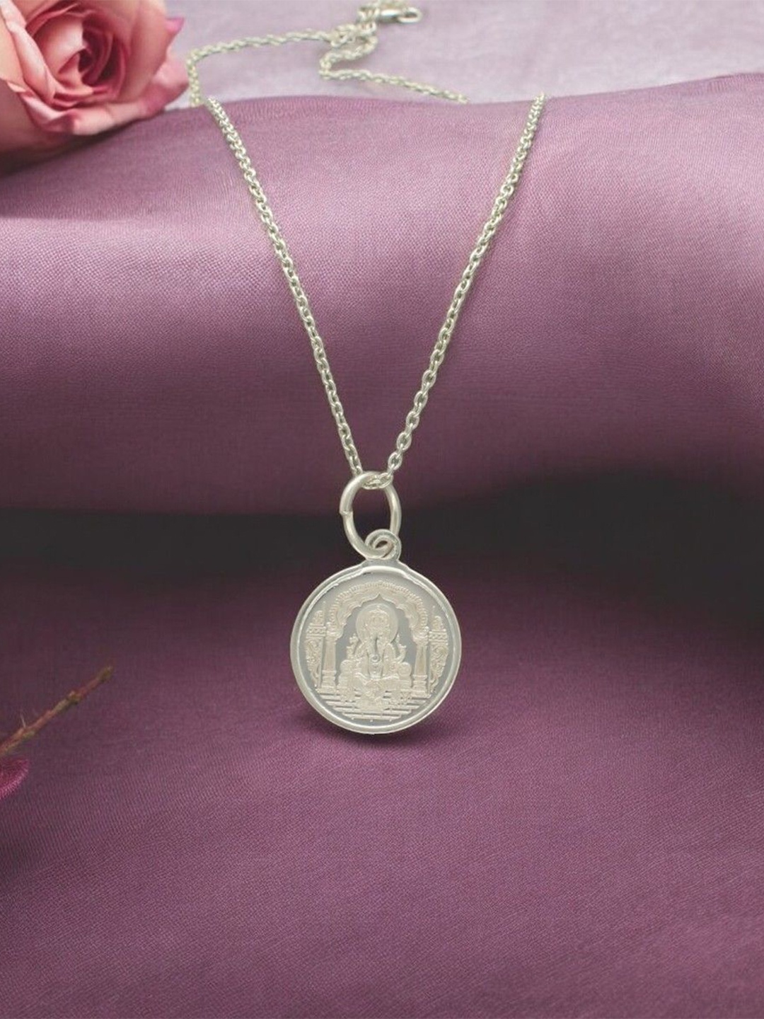 

Sri Jagdamba Pearls Dealer 2 Grams Silver-Plated Ganesha Round Pendant with Chain