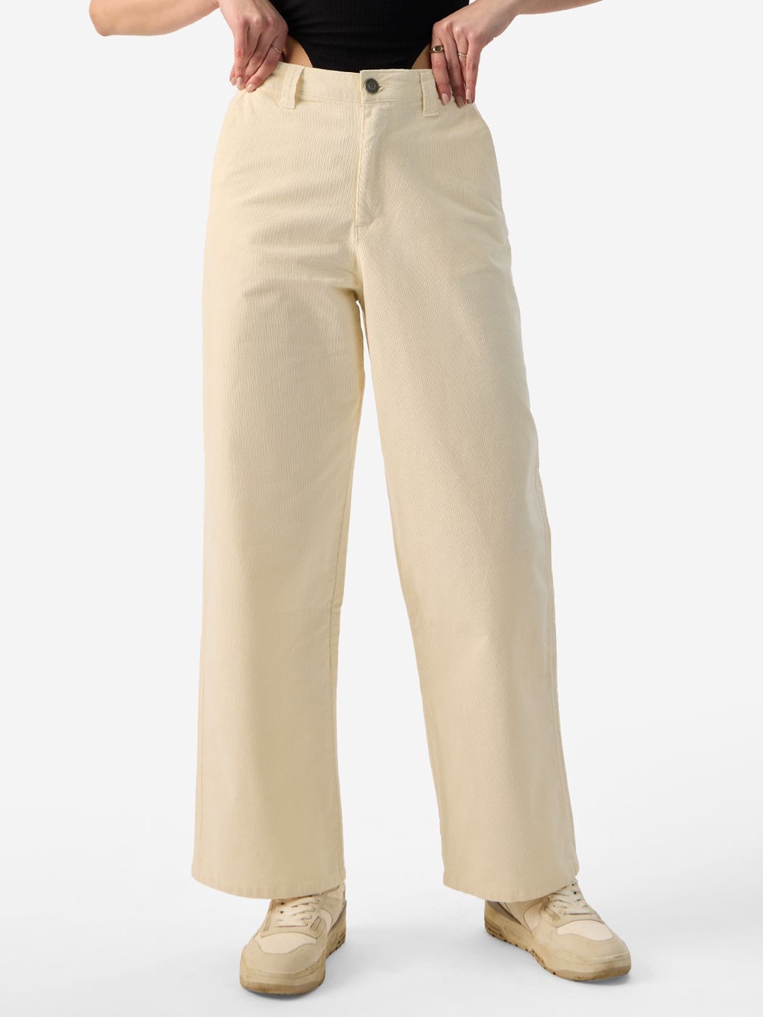

The Souled Store Women Mid-Rise Straight Fit Trousers, Beige