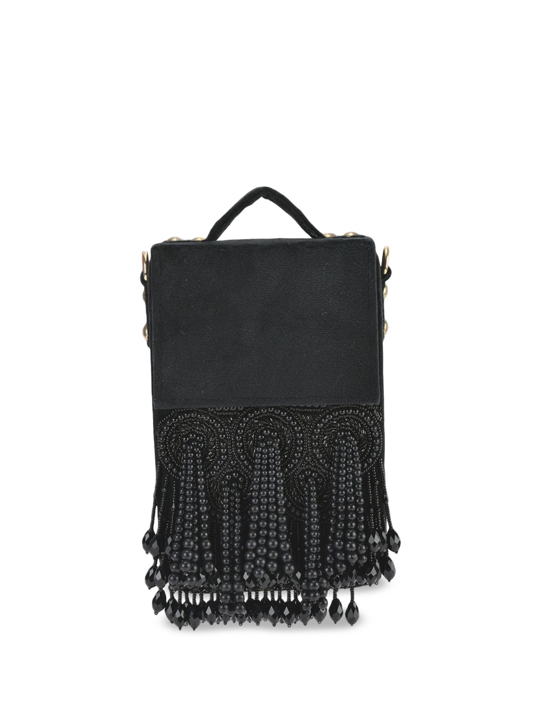 

Forever Noor Women Suede Sling Bag with Cut Work, Black