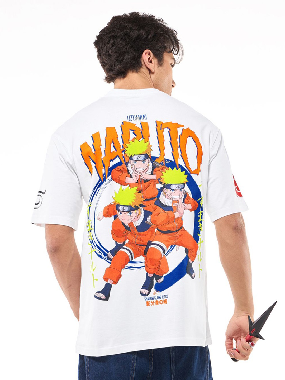 

Bewakoof Men Graphic Printed Round Neck Cotton Oversized T-shirt, White