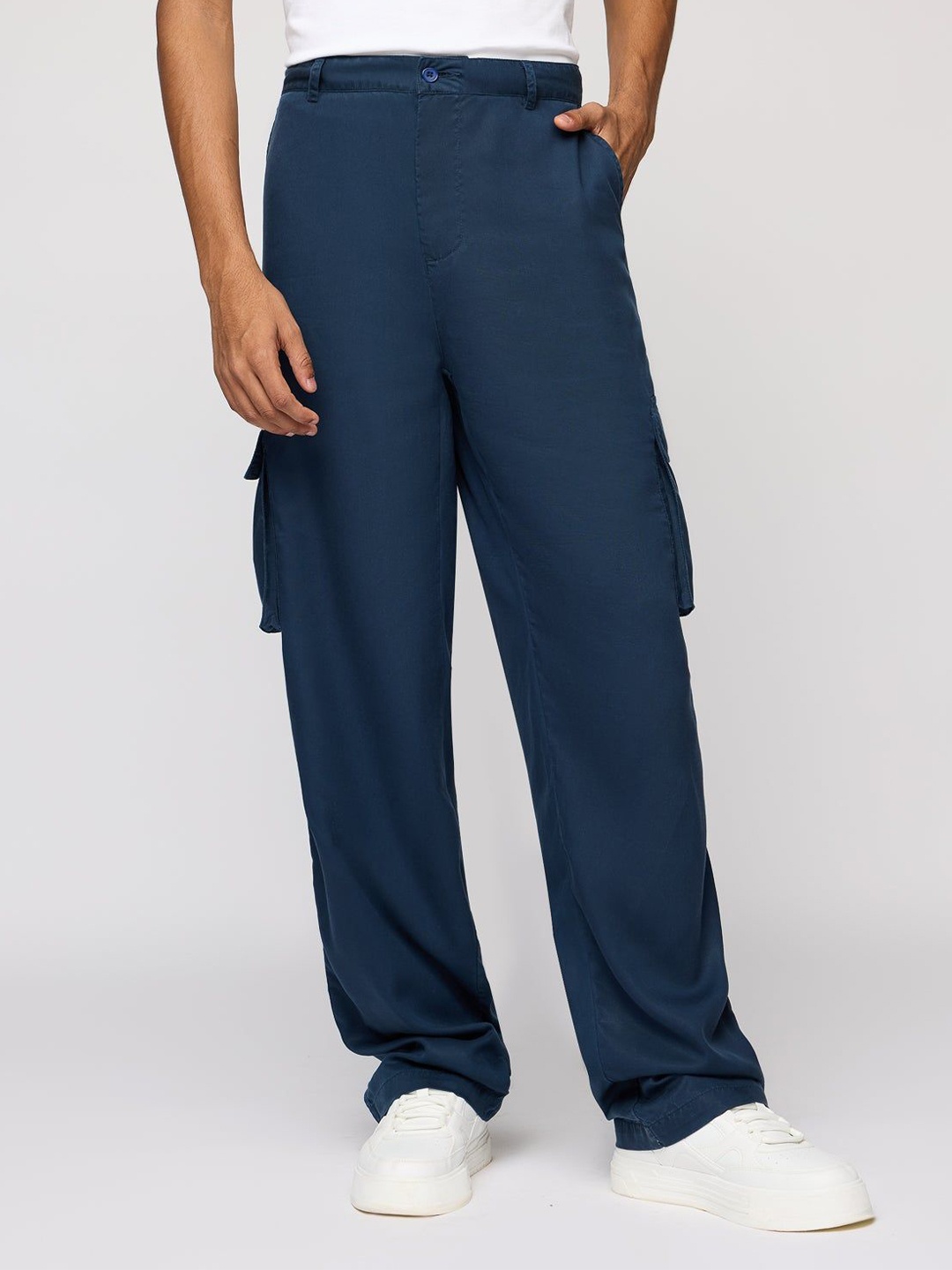 

FREAKINS Men Cargo Korean Pant, Navy blue