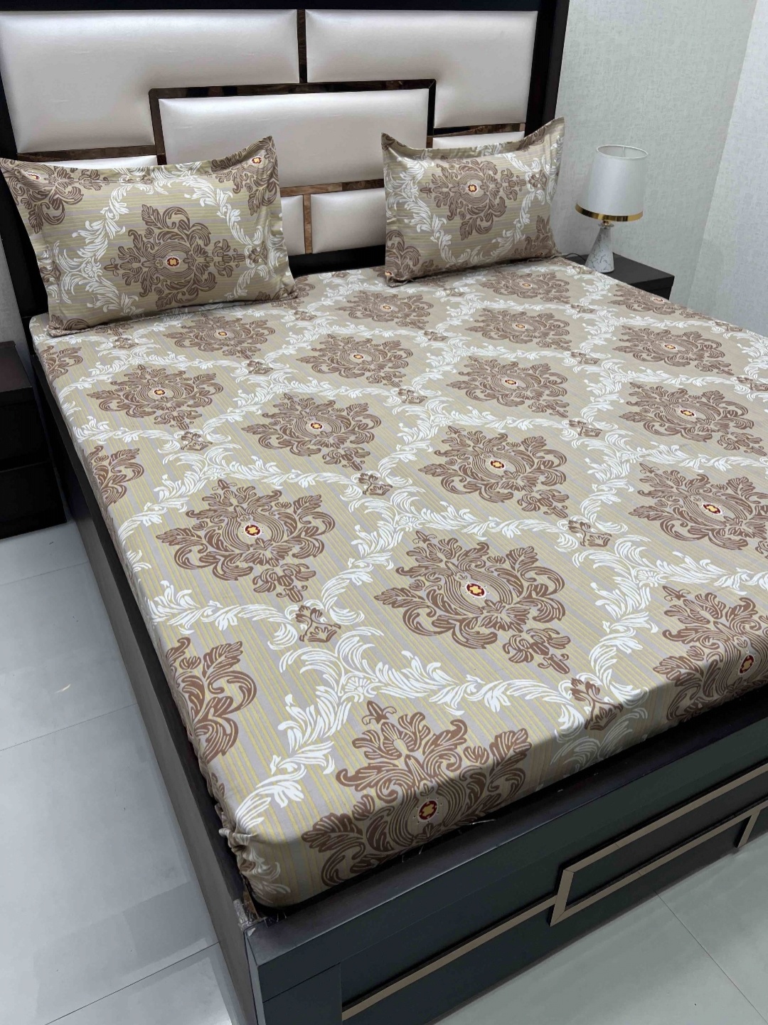 

Pure Decor Brown & White Ethnic Motifs Microfiber Queen Bedsheet with 2 Pillow Covers