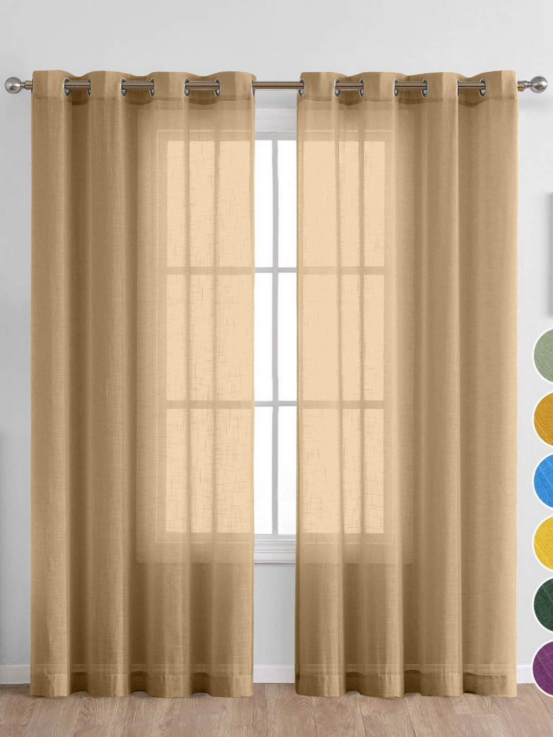 

THE LINEN COMPANY Beige 2 Pieces Cotton Sheer Window Curtains