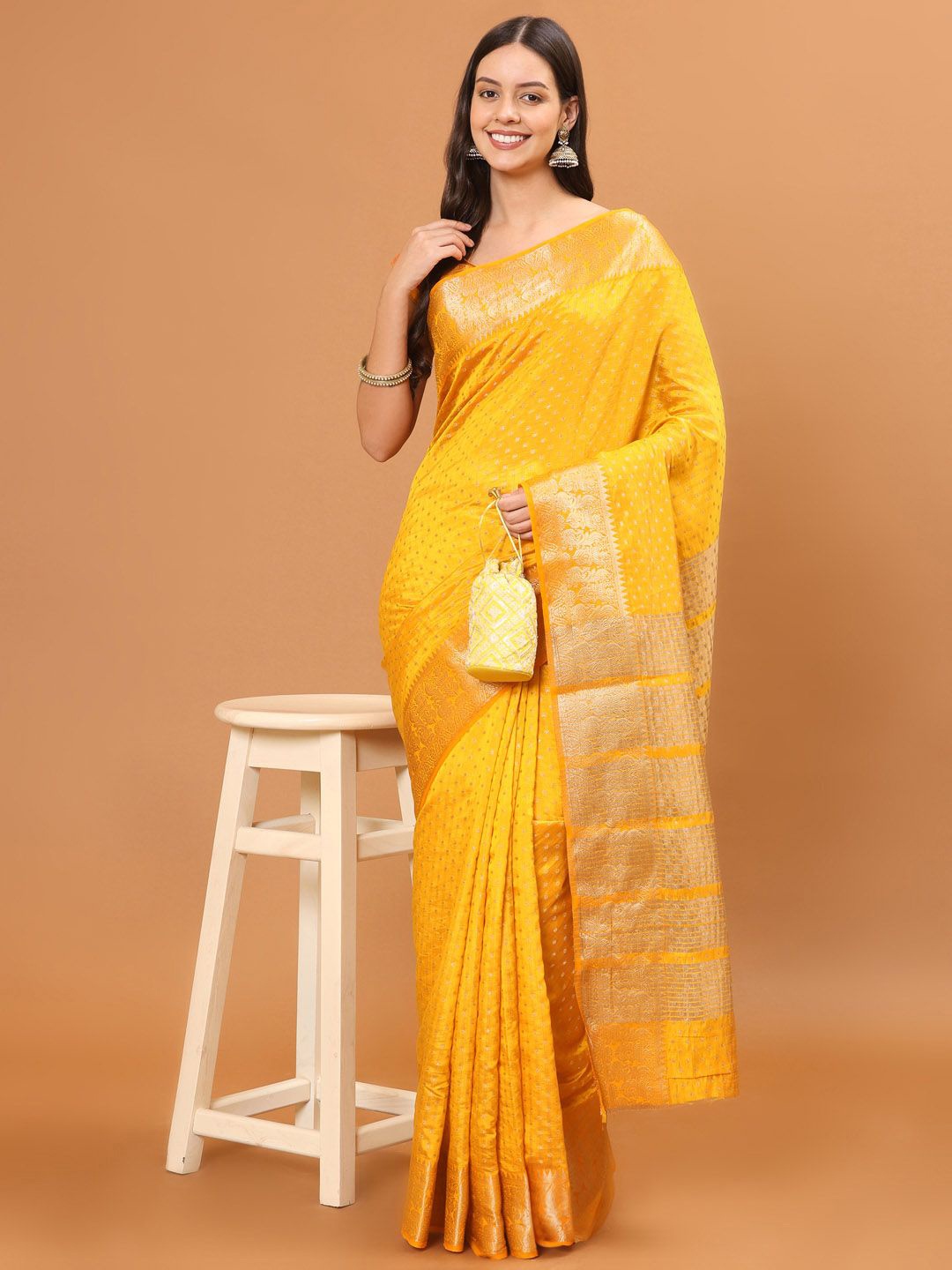 

Meena Bazaar Woven Design Zari Saree, Yellow
