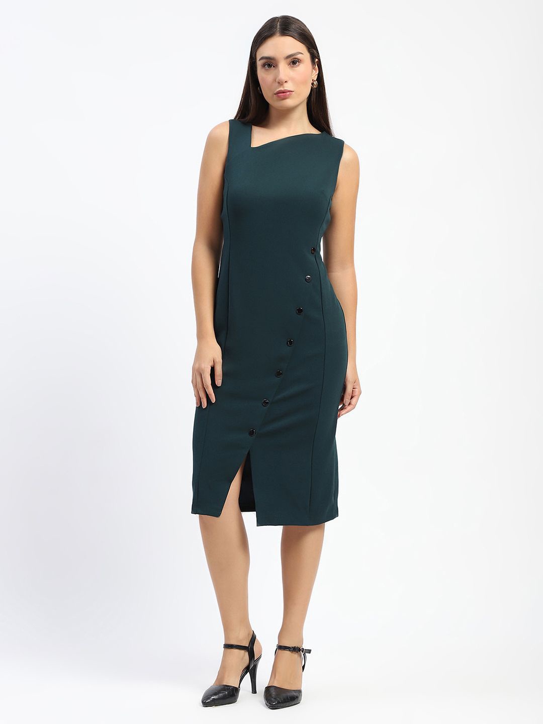 

Madame Women Solid Sheath Midi Dress, Teal