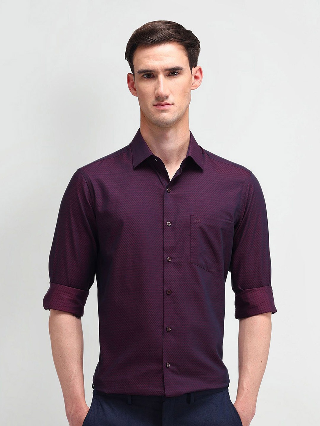 

Arrow Men Classic Spread Collar Micro Ditsy Printed Cotton Formal Shirt, Red