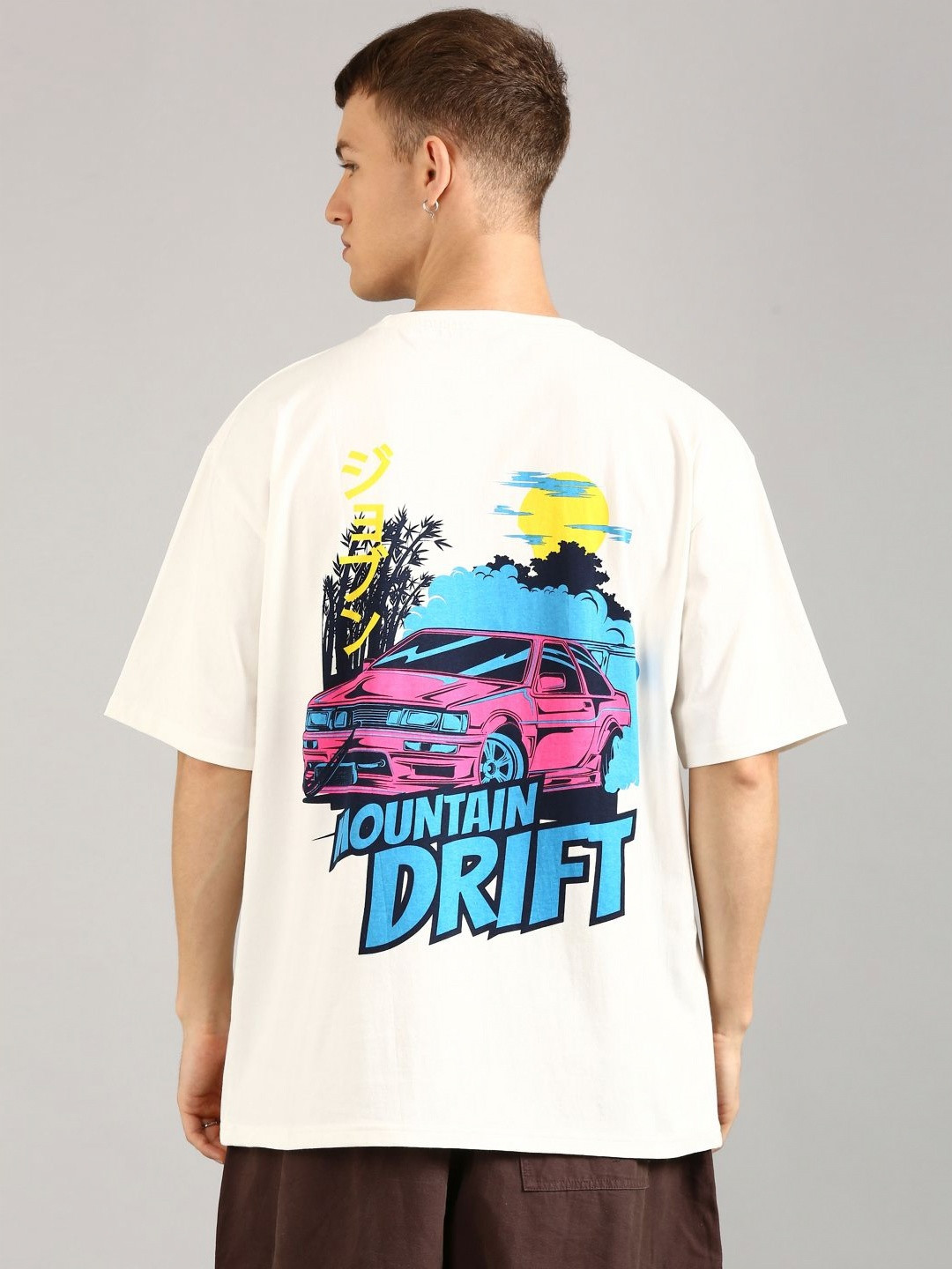 

Joven Men Graphic Printed Round Neck Cotton Oversized T-shirt, White