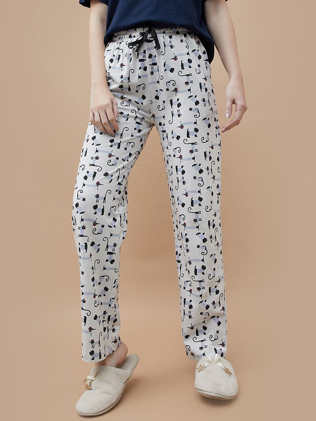 

Ginger by Lifestyle Printed Cotton Lounge Pants, White