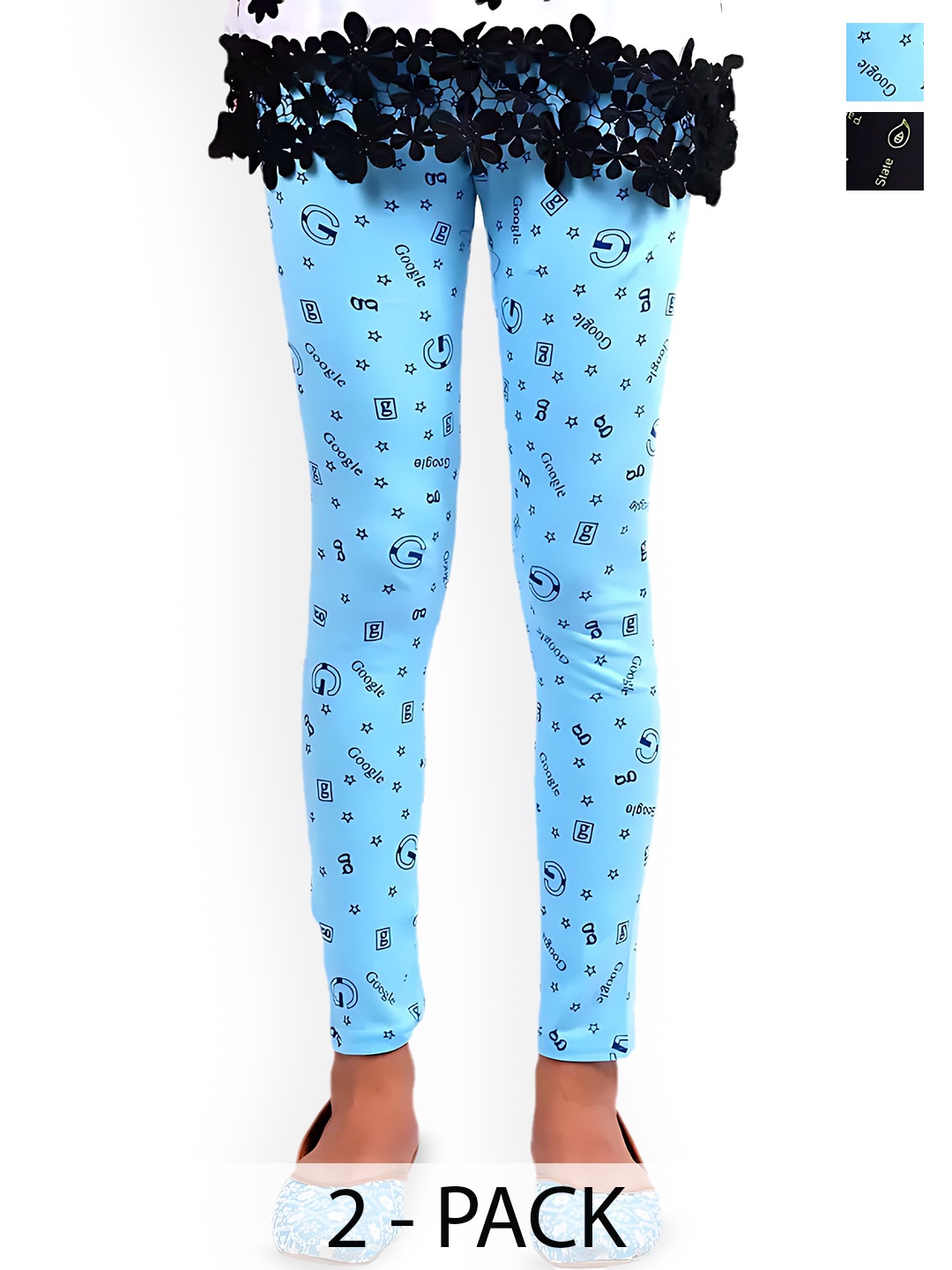 

FRENCH KLEIDER Girls Pack Of 2 Printed Ankle-Length Leggings, Blue