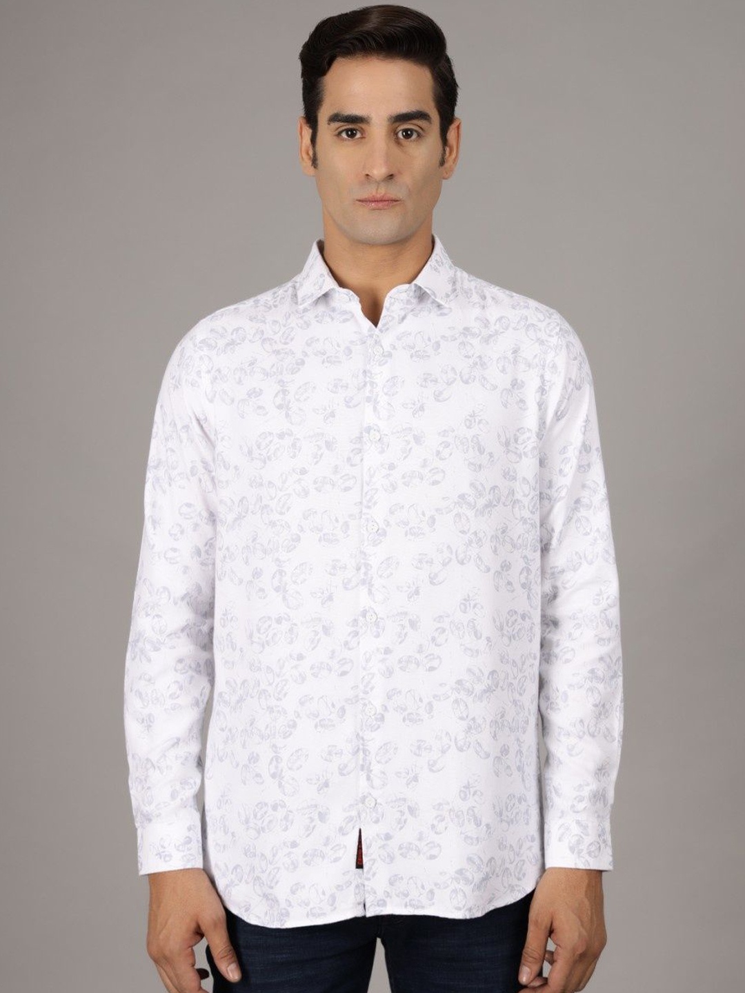 

Gavin Paris Men Original Spread Collar Floral Printed Cotton Casual Shirt, White