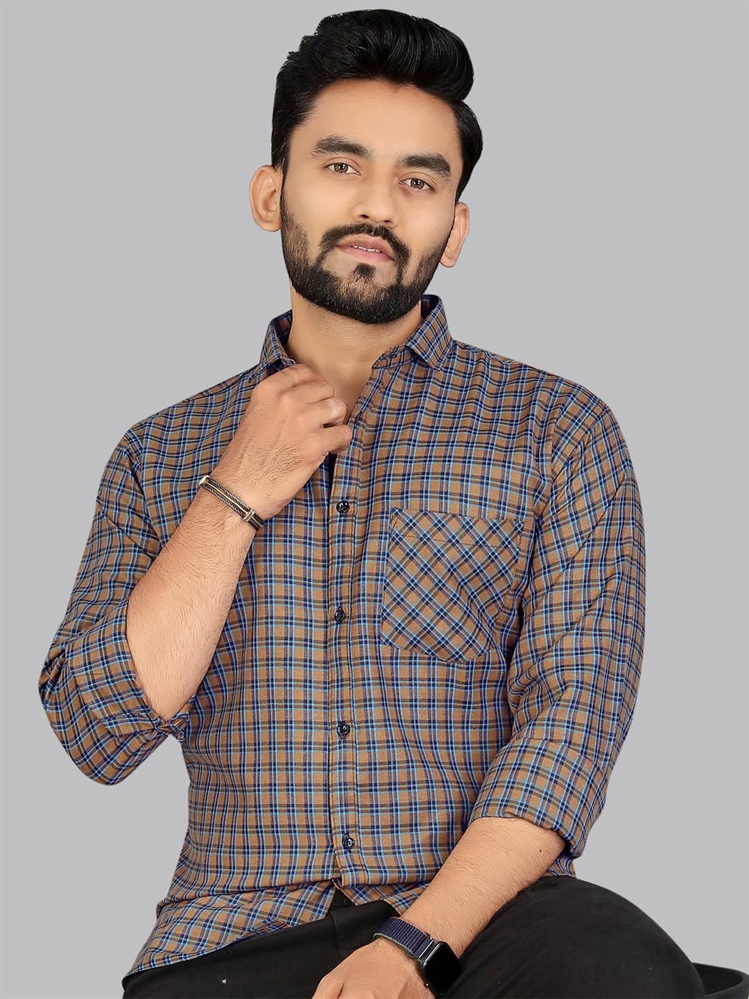 

ADWYN PETER Men Classic Spread Collar Tartan Checked Cotton Casual Shirt, Multi