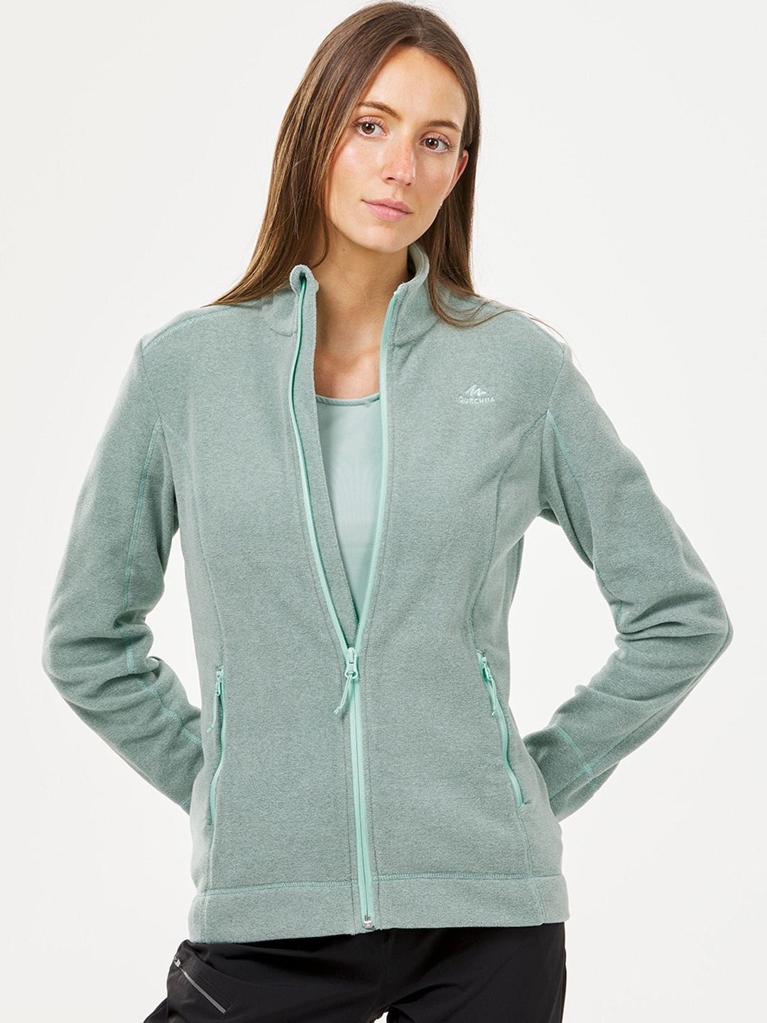 

Quechua By Decathlon Women Green Blue Full Zip Fleece Sweater Jacket