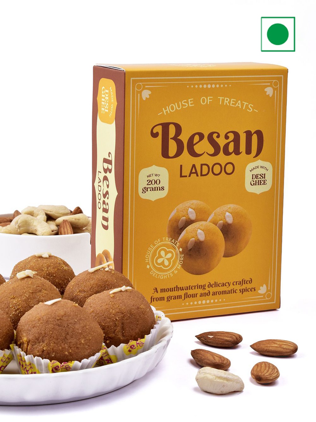 

RawFruit Besan Ladoo 200G Organic Indian Sweets, Yellow