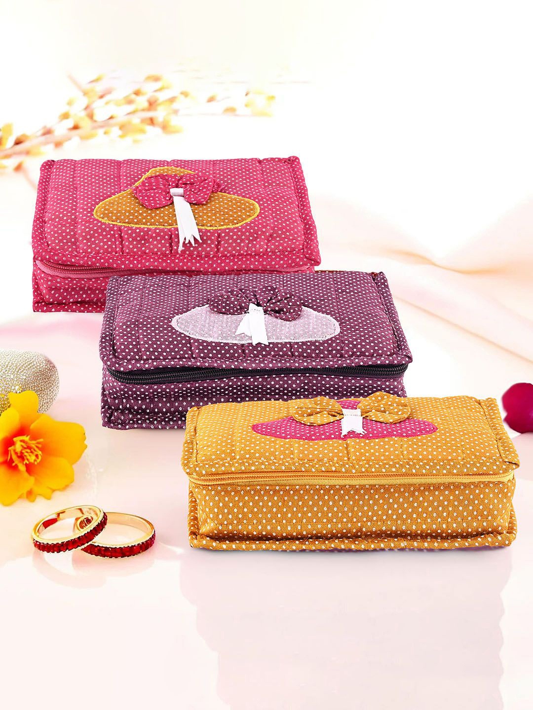

Kuber Industries Pink 3 Pieces Printed Jewellery Organiser