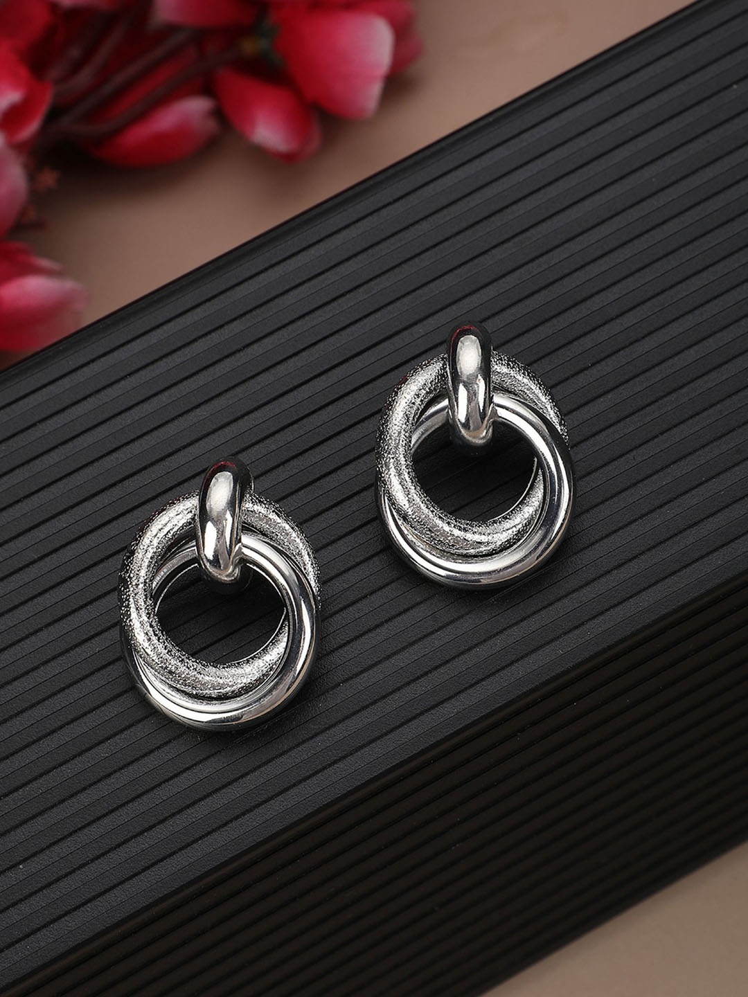 

ANIKAS CREATION Silver-Plated Contemporary Studs