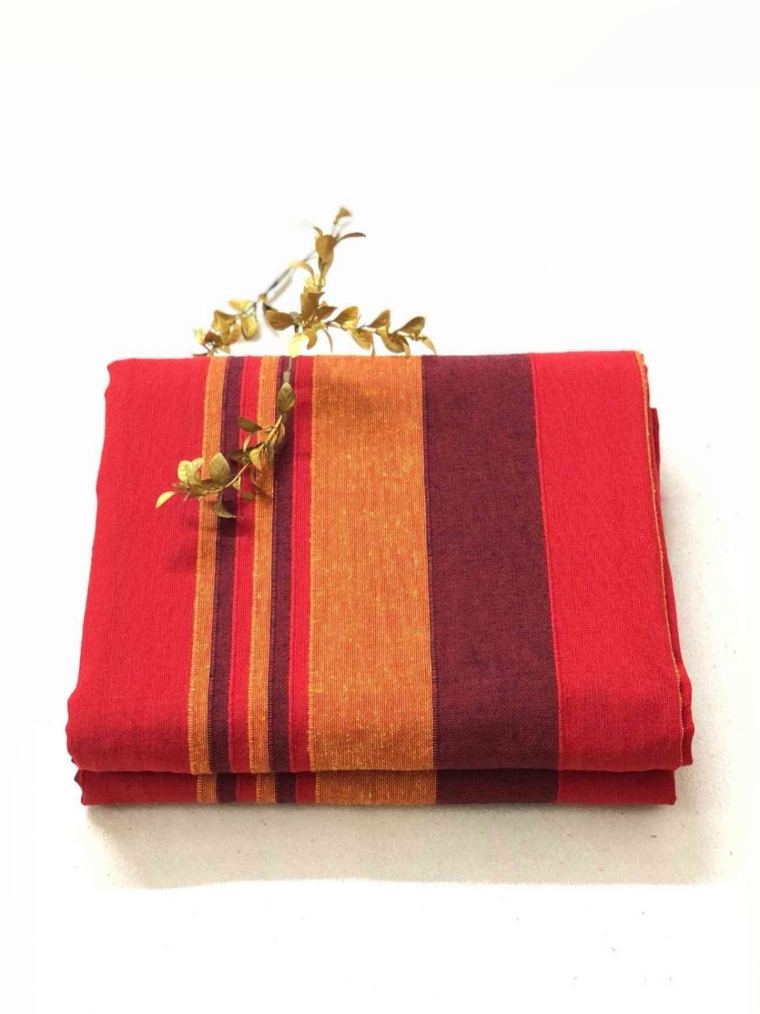 

RANGBHAR Red & Maroon Striped Cotton Double Bed Cover