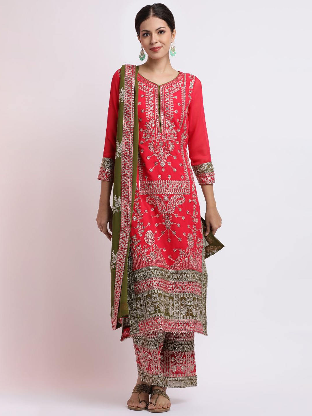 

Jaipur Kurti Zari Embroidered Georgette Kurta Set with Dupatta, Magenta